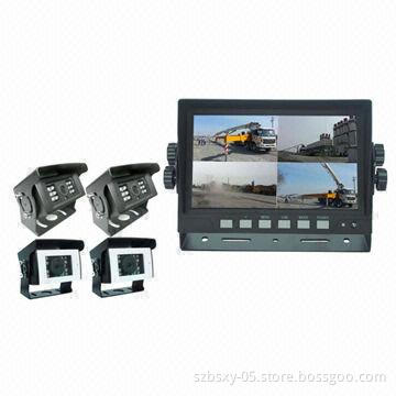 Car Reversing System with Waterproof IP69K Cameras & Digital Car Quad Monitor
